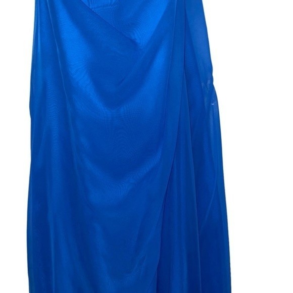 NWT Mori Lee Strapless Blue Sweetheart Chiffon Long Maxi Gown Size 6 - Picture 14 of 16